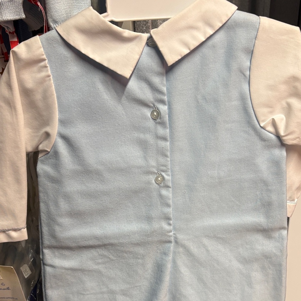 Petit Ami Light Blue Baby Romper with Train Embroidery - Picture 5 of 7